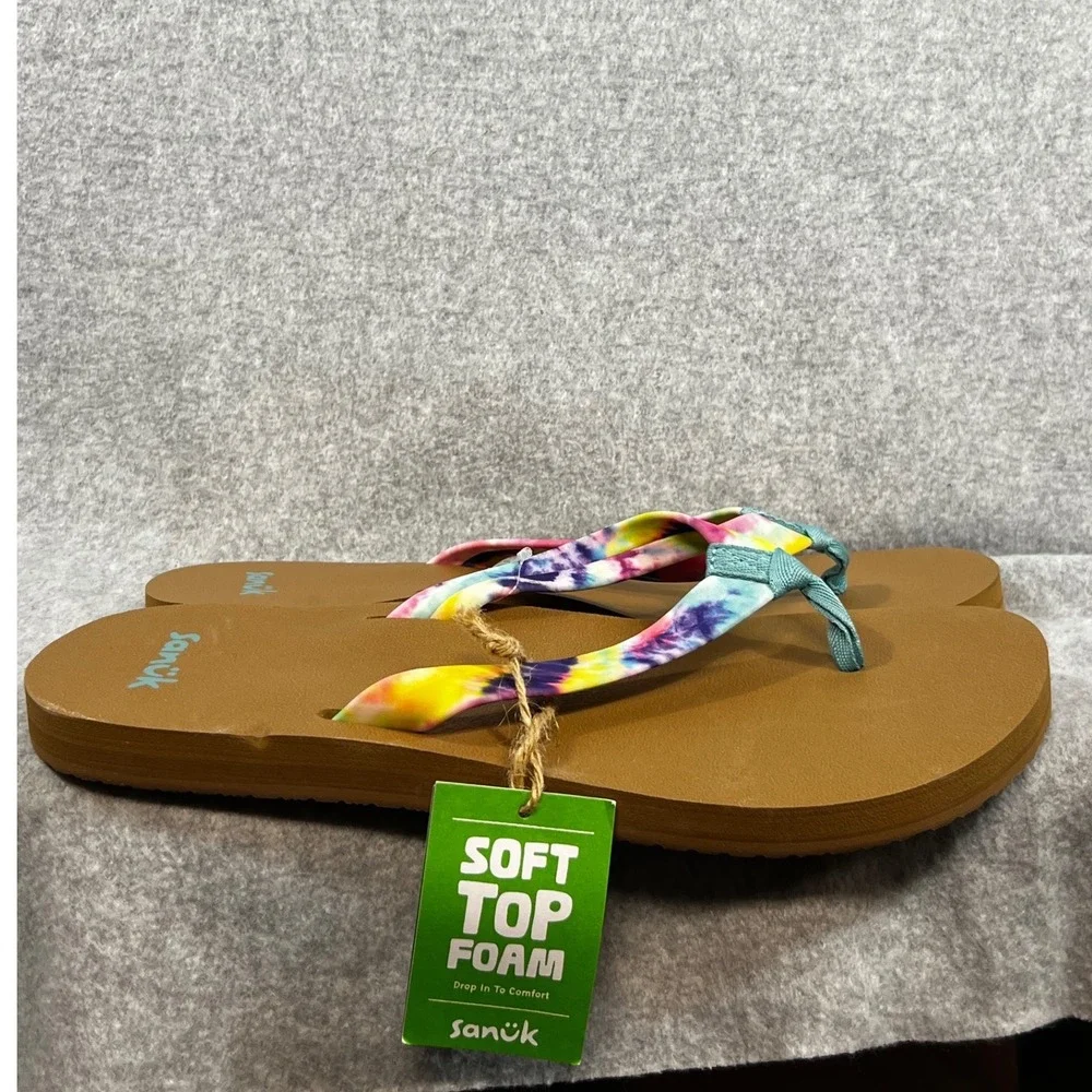 Sanuk Ashland ST Flip Flops Womens 10 Brown Tie Dye New Soft Top Foam Sandals